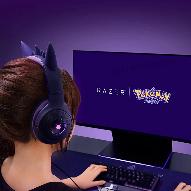 Headset Gamer Razer Pokemon Gengar Edition RGB Kraken Kitty V2 – Com Fio USB e Microfone Cardioide HyperClear