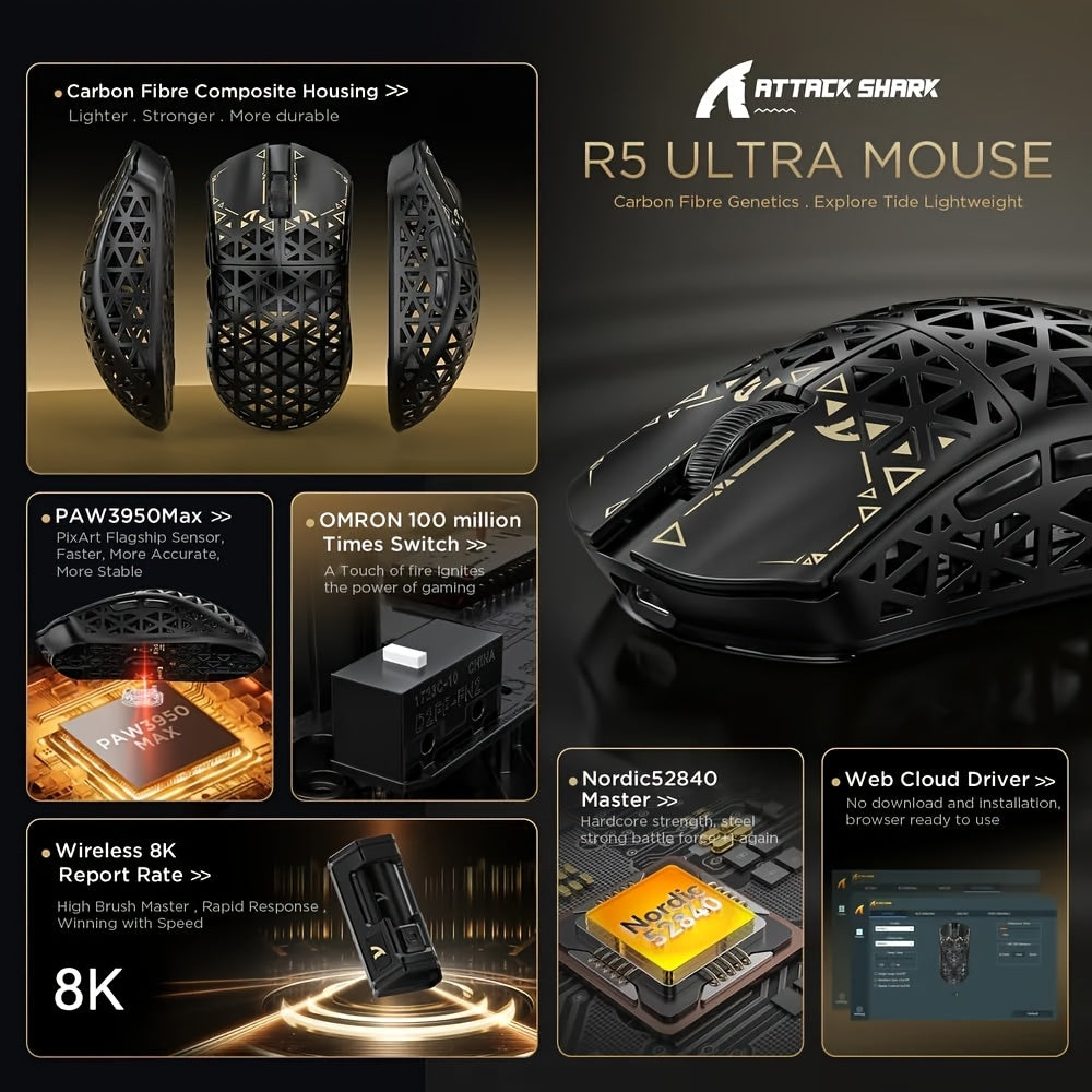 🦈💥 ATTACK SHARK R5 Ultra – O Tubarão dos Mouses Gamer 8K!
